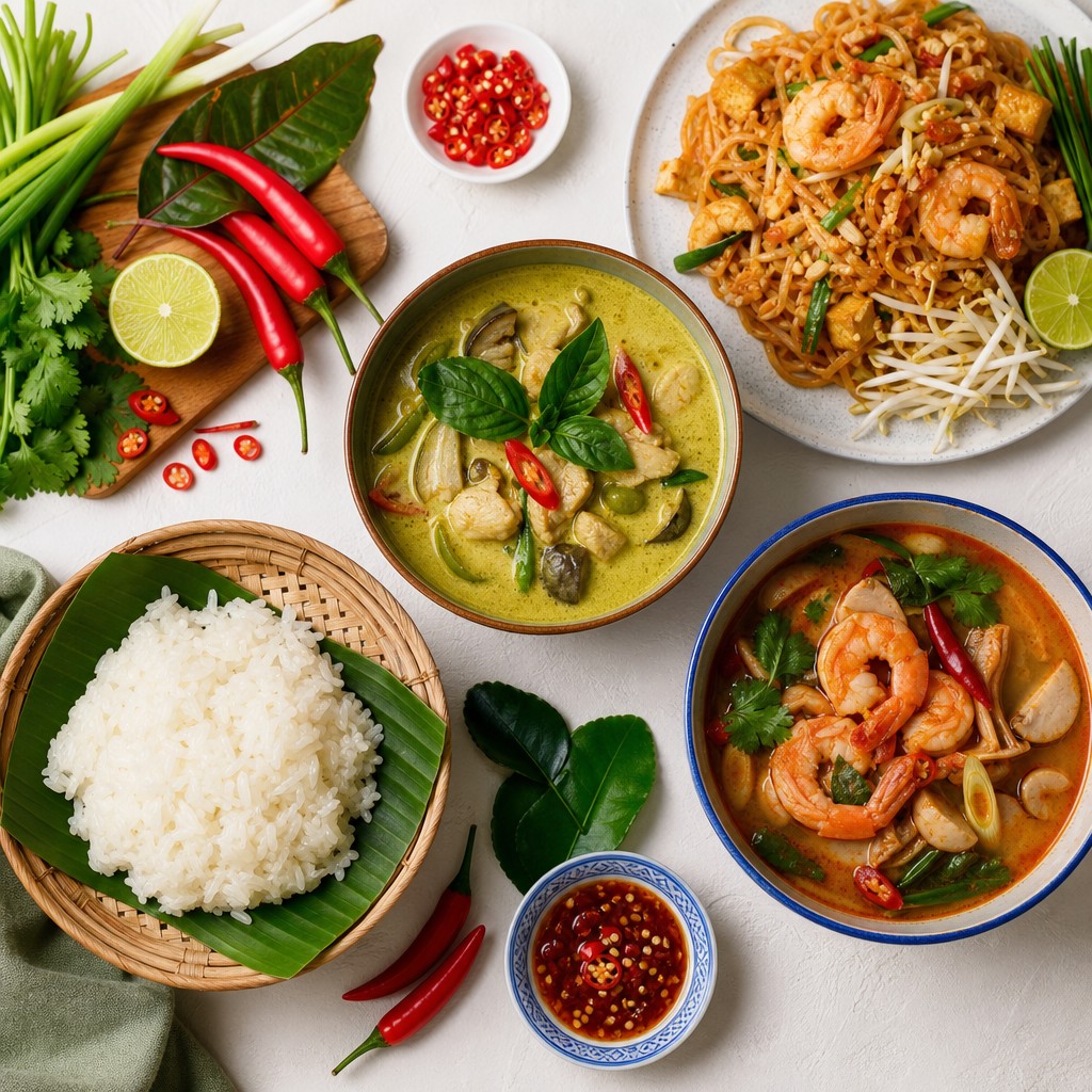 Thai recipes — green curry, pad thai, tom yum and sticky rice