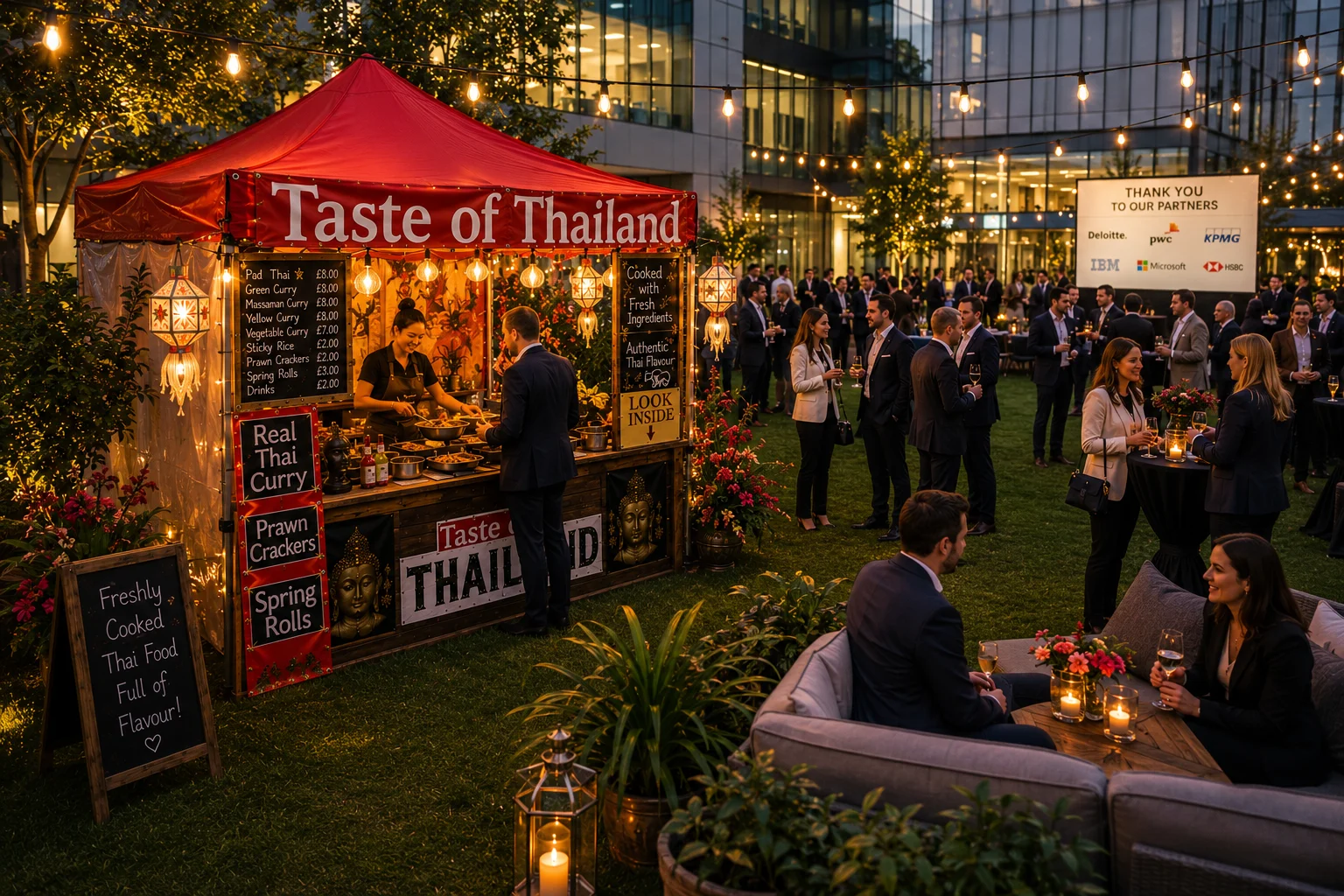 Taste of Thailand Thai catering setup for a corporate event in Dorset