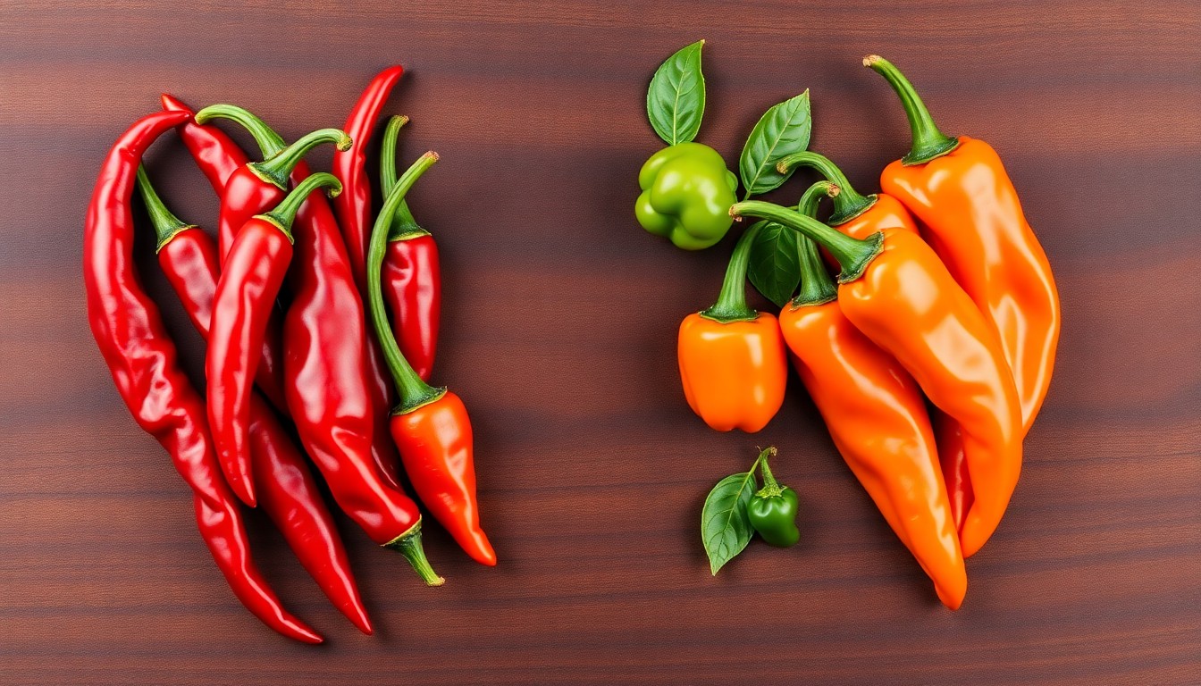 Thai bird's eye chillies vs habanero peppers side by side