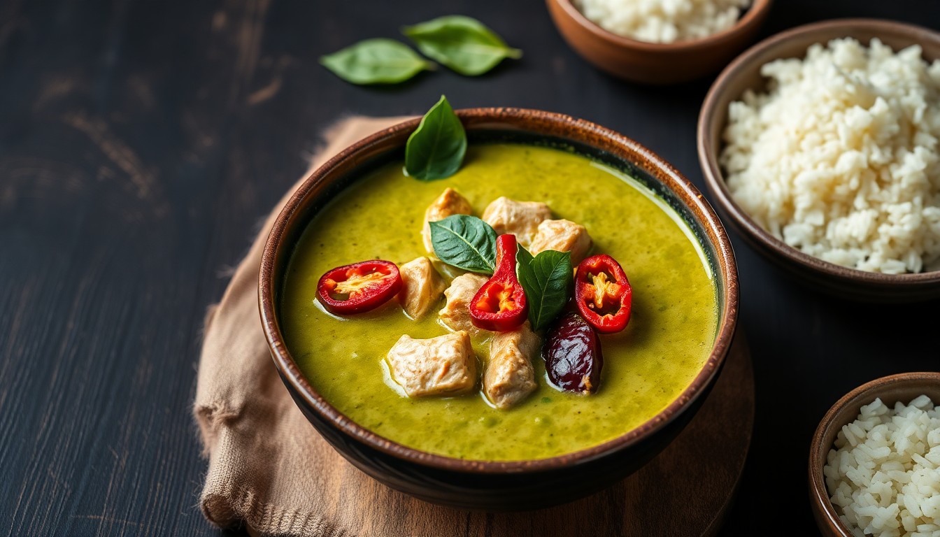 Bowl of authentic Thai green curry