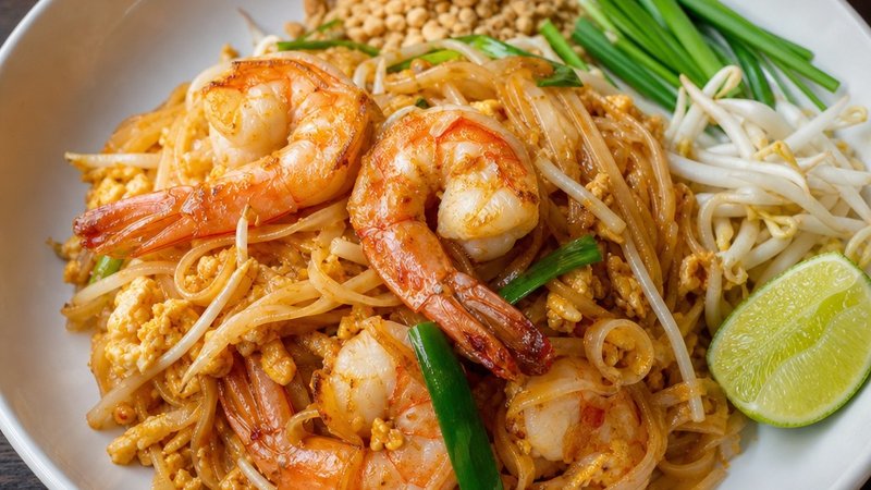 Authentic prawn Pad Thai recipe with tamarind rice noodles