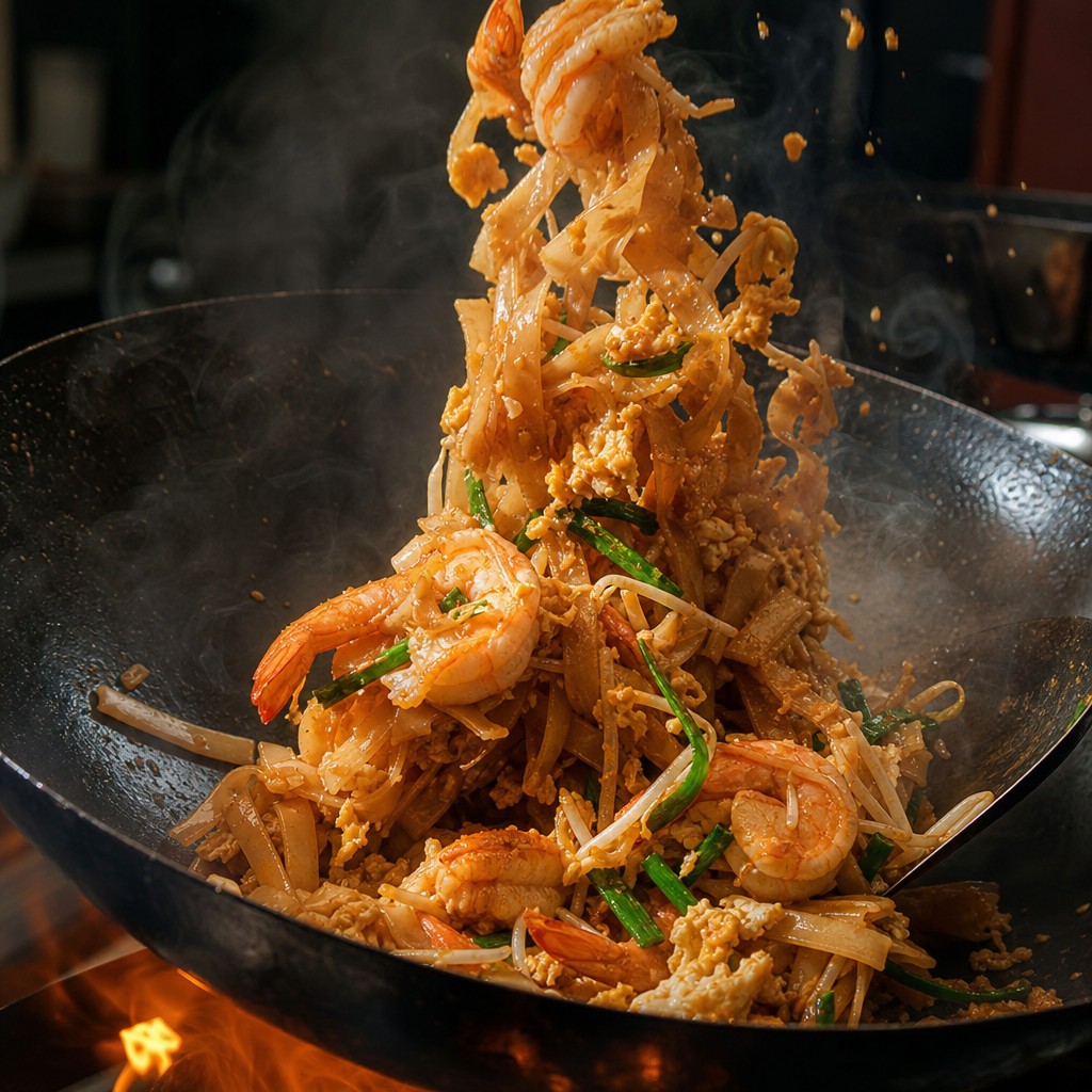 Wok over high heat for cooking Pad Thai