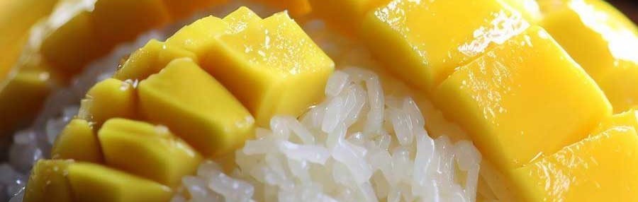 Khao niao mamuang Thai mango sticky rice dessert with coconut cream and fresh mango