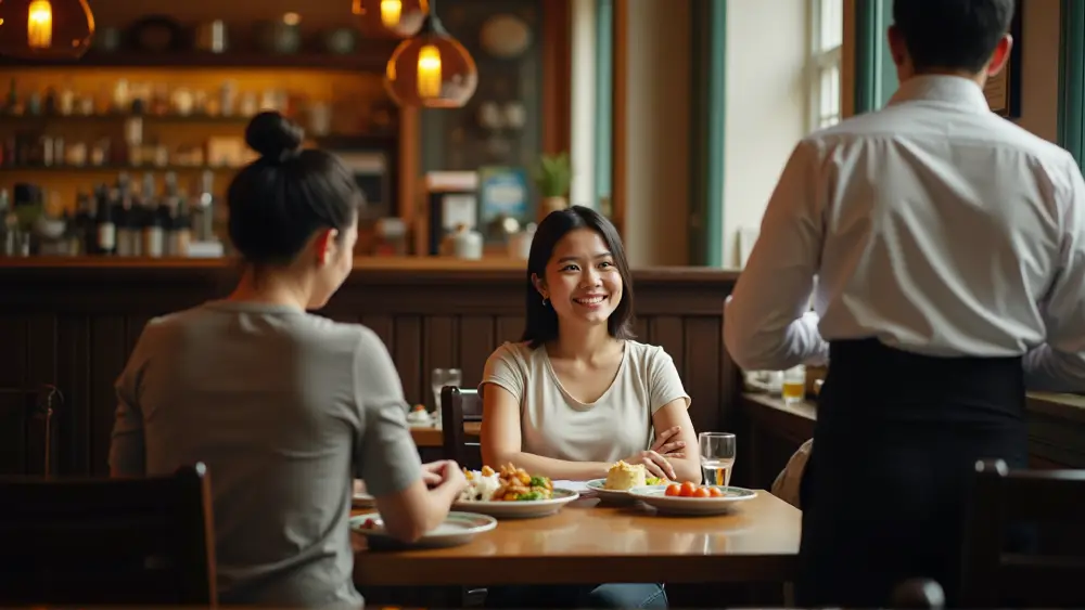 Thai woman ordering in a restaurant