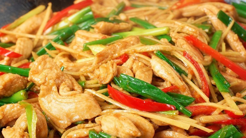 Thai chicken and ginger stir fry with mushrooms and Asian flavours
