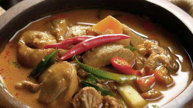 Gluten free Thai curry bowl with coconut milk and fresh ingredients