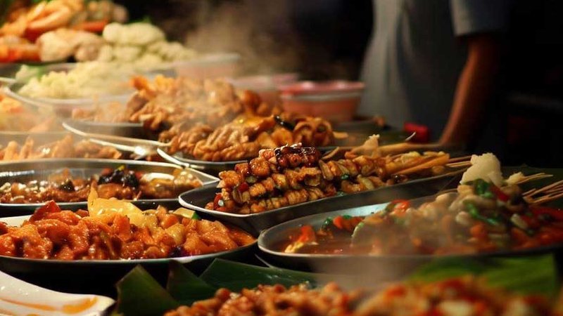 Popular Thai street food dishes from bustling market stalls