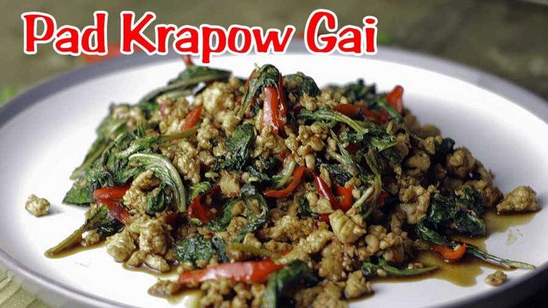 Pad Krapow Gai Thai basil chicken stir fry with crispy vegetables