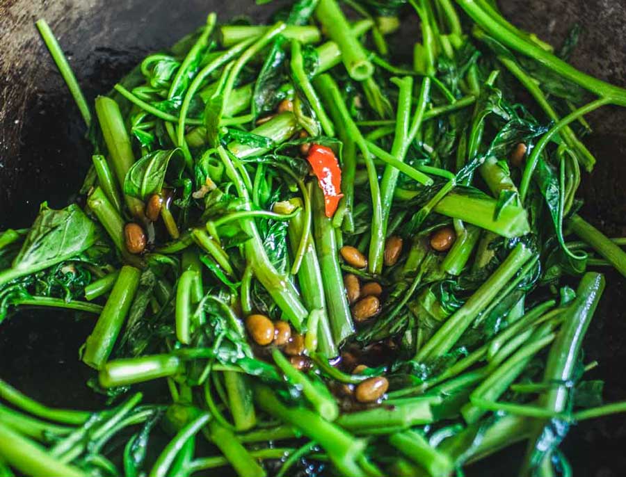 Pak Boong Fai Deang (Stir-Fried Morning Glory) -  The Second Lowest Calorie Thai Food