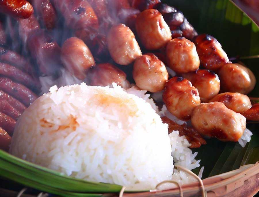 Sticky Rice with Grilled Sticky Rice Sausage (Sai Krok Isaan)