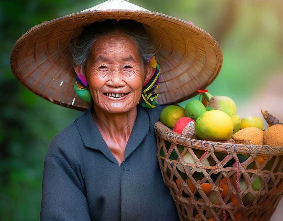 Thai farmer with exotic fruits